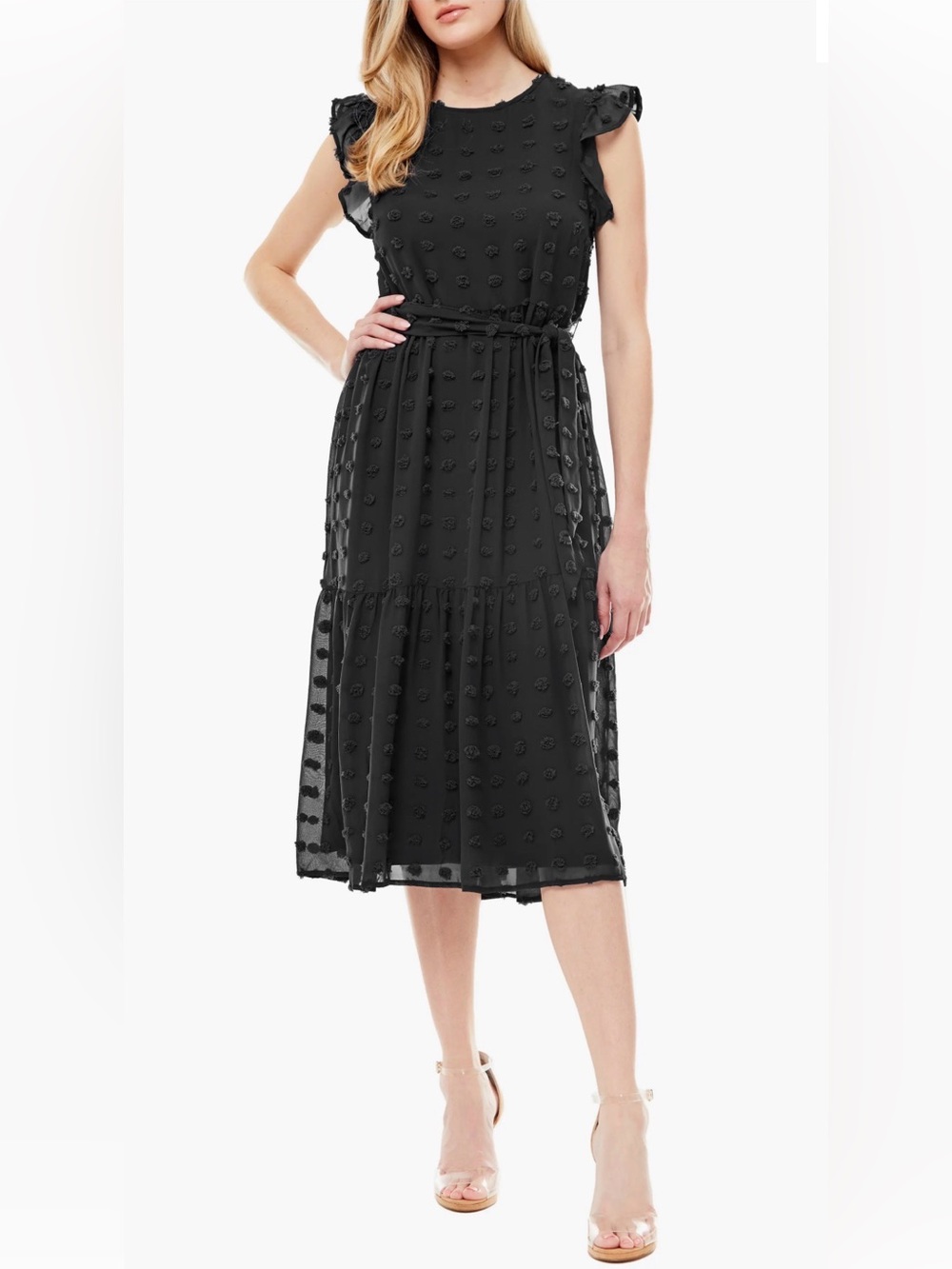 Black Swiss Dot Tiered Maxi Dress